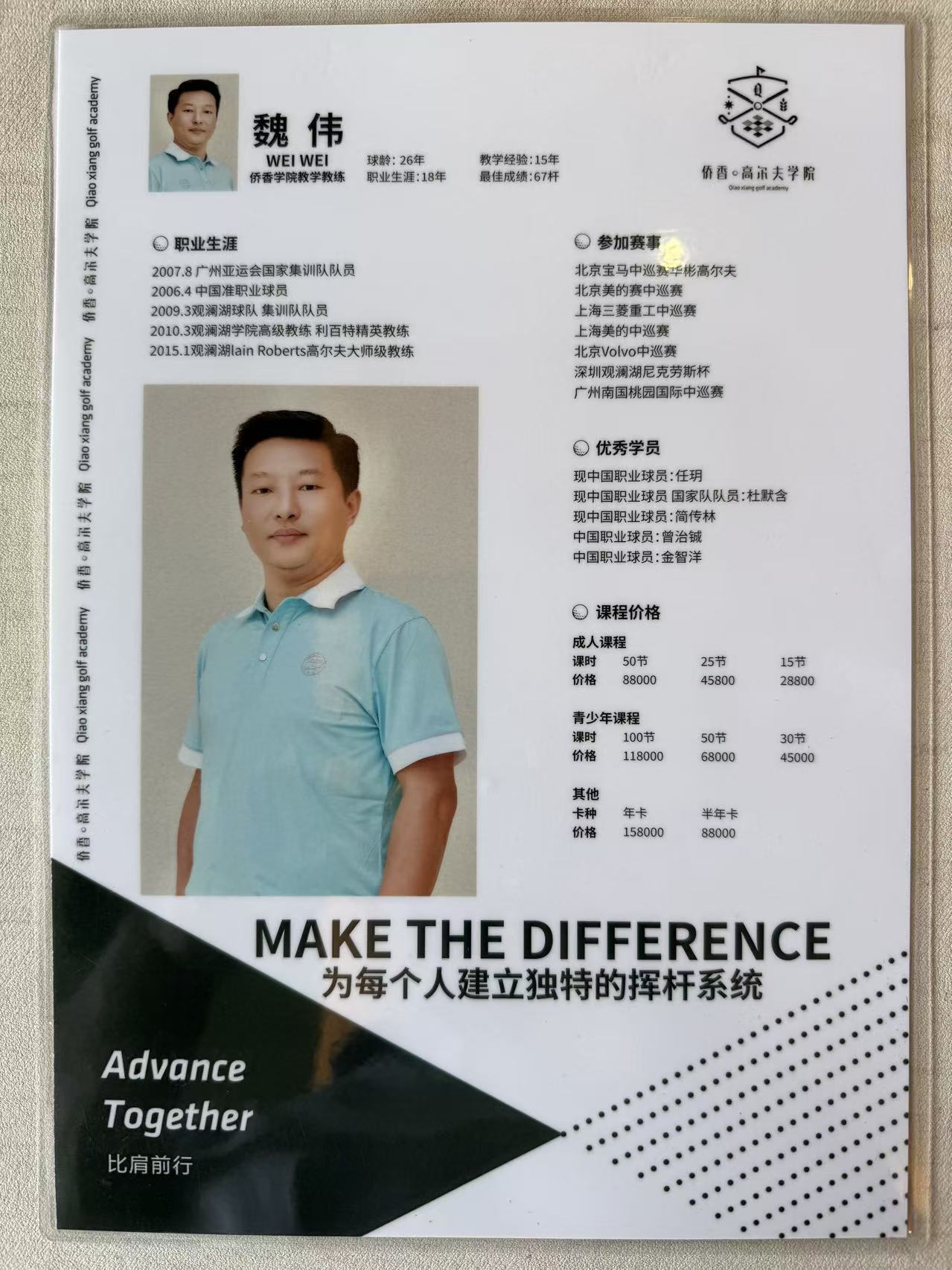 魏伟教练资历展板：职业生涯、参赛经历、优秀学员与私教课程